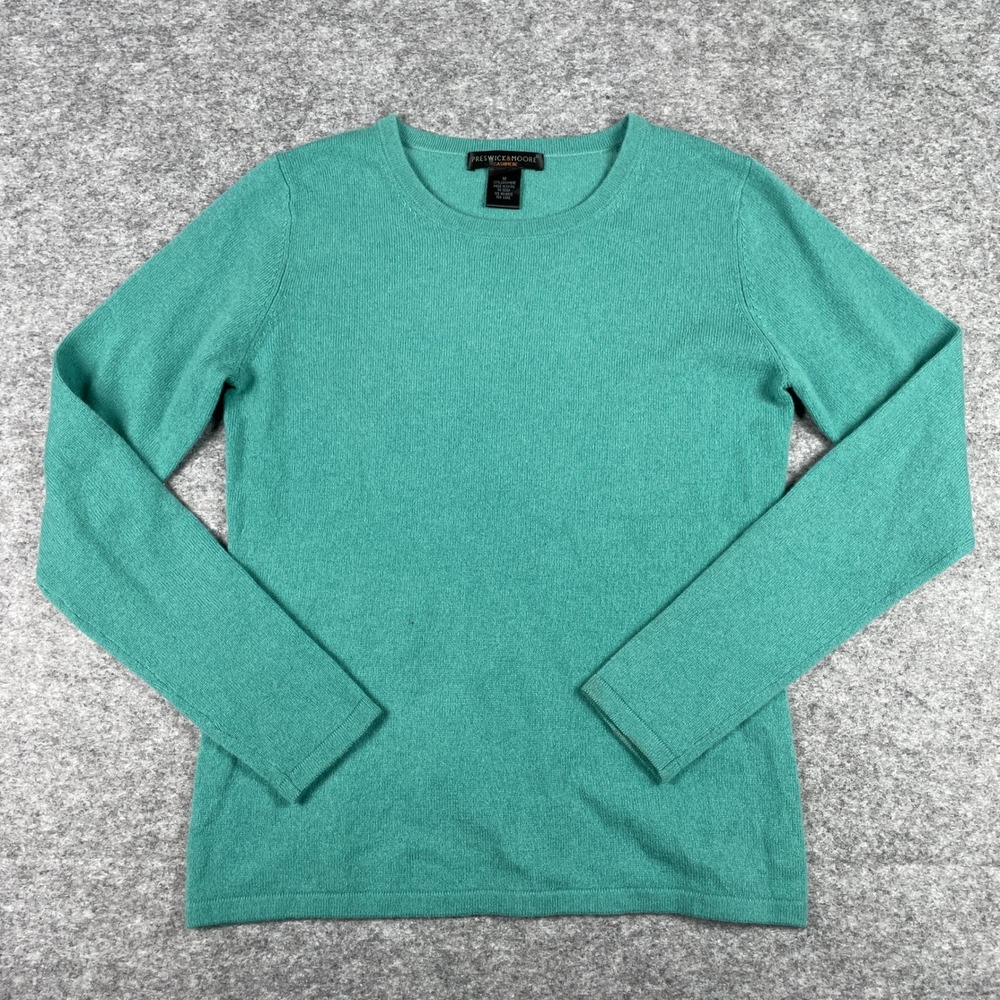 Preswick & Moore Cashmere Sweater Womens M Teal Green Crew Neck Long Sleeve Knit